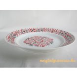 Piros fekete mintás porcelán dísztányér